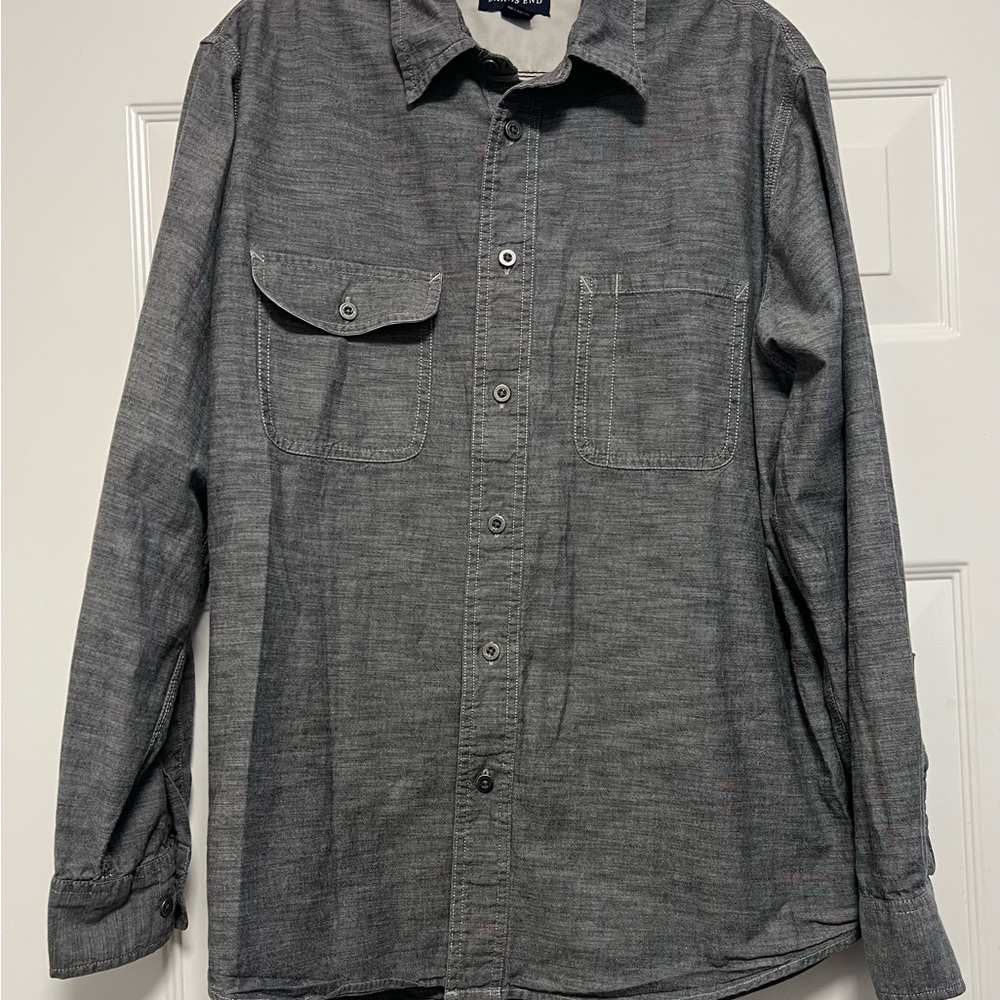 Lands' End Charcoal Gray Button-Up Shirt with Pockets sz Medium